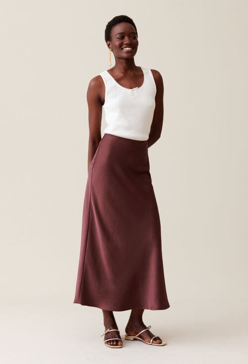 Claudie Jupe Midi Fluide Satinée Pour Femme