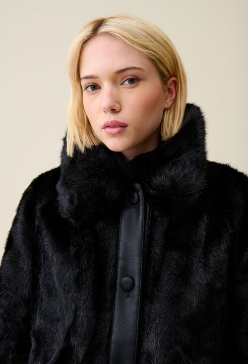 Claudie Manteau Fausse Fourrure Noir Pour Femme