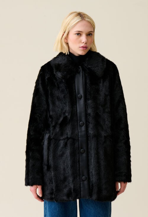 Claudie Manteau Fausse Fourrure Noir Pour Femme