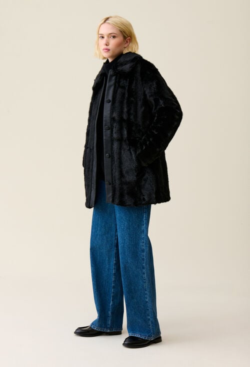 claudie Manteau fausse fourrure noir pour femme