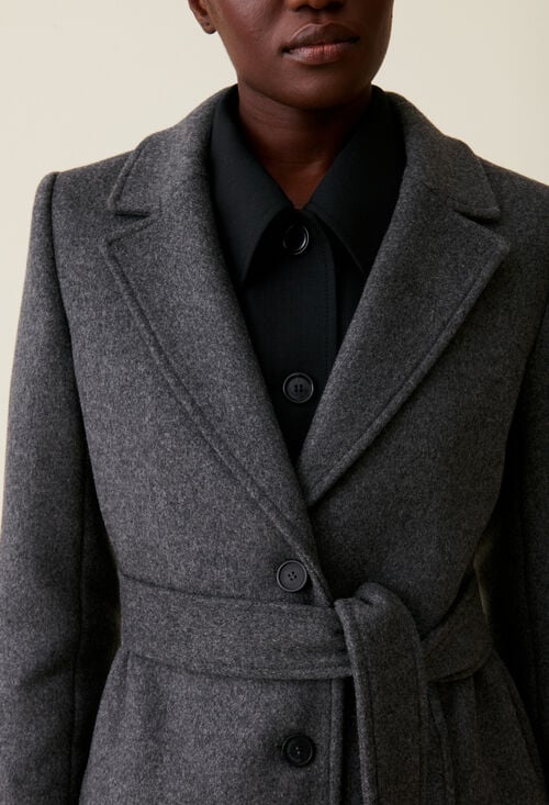 Claudie Manteau Long Ceinture Gris Pour Femme