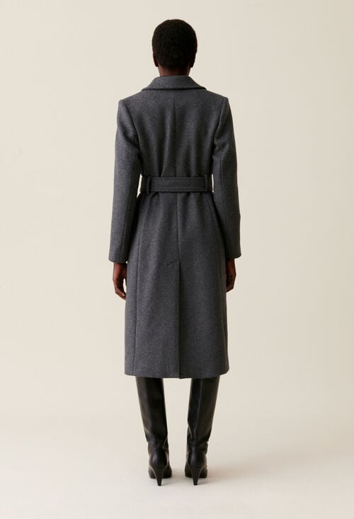 Claudie Manteau Long Ceinture Gris Pour Femme