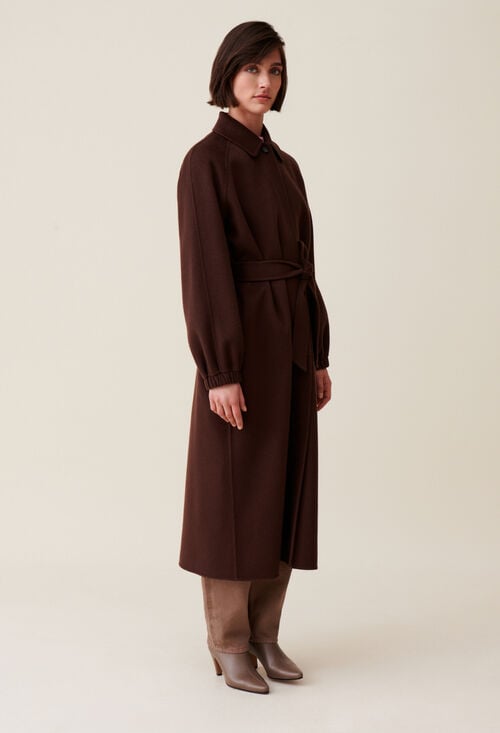 Claudie Manteau Long Ceinturé Marron Pour Femme