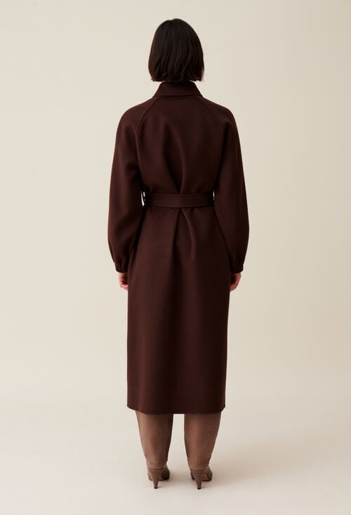 Claudie Manteau Long Ceinturé Marron Pour Femme