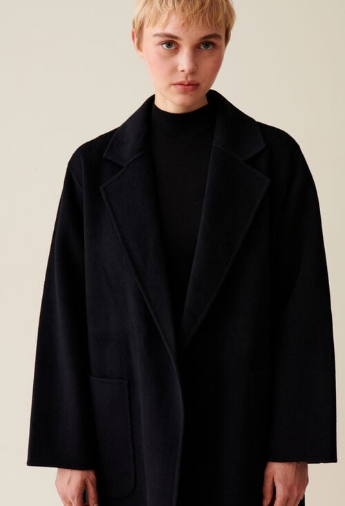 Claudie Manteau Long Ceinturé Noir Pour Femme