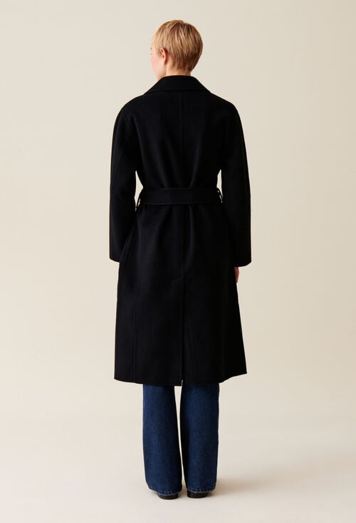 Claudie Manteau Long Ceinturé Noir Pour Femme