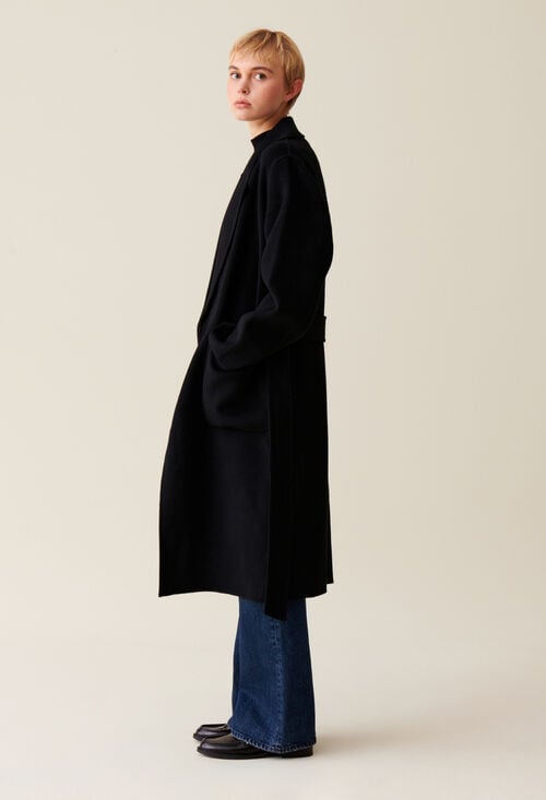 claudie Manteau long ceinturé noir pour femme