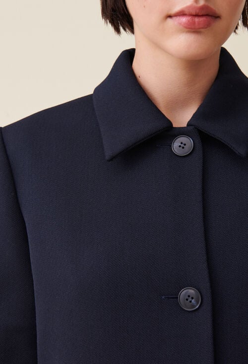 Claudie Manteau Long Coupe Droite Bleu Pour Femme