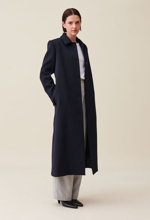 claudie Manteau long coupe droite bleu pour femme