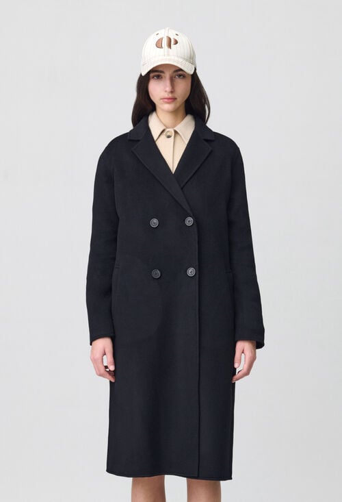 Claudie Manteau Noir Droit Mi-long Pour Femme