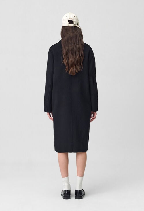 Claudie Manteau Noir Droit Mi-long Pour Femme