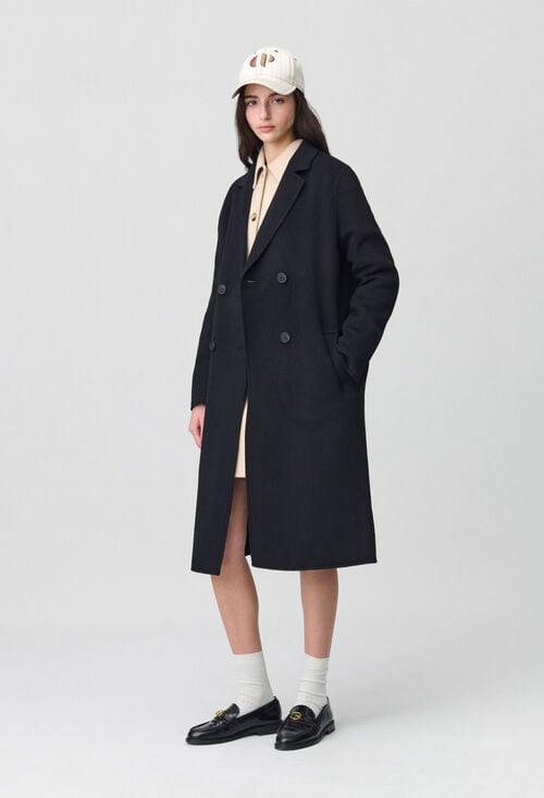 claudie Manteau noir droit mi-long pour femme