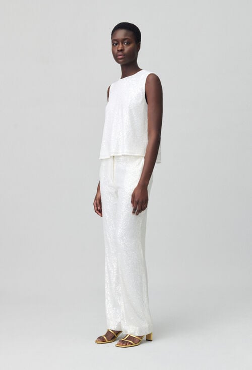 Claudie Pantalon à Sequins Blanc Pour Femme