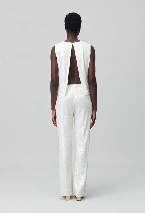 Claudie Pantalon à Sequins Blanc Pour Femme