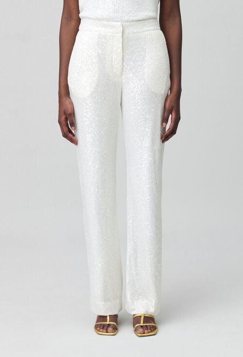 claudie Pantalon à sequins blanc pour femme