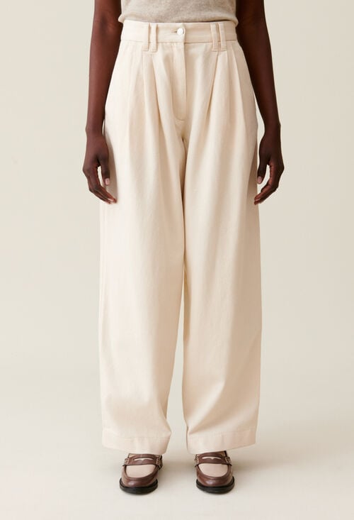 claudie Pantalon denim large plissé pour femme