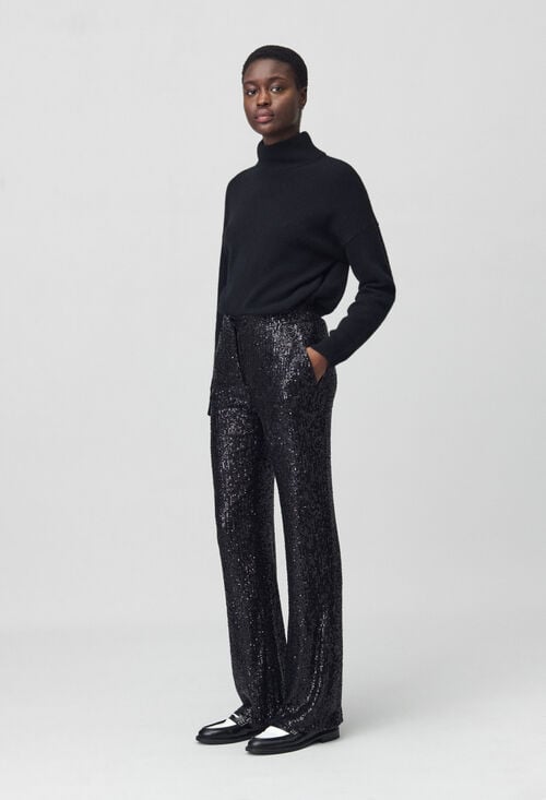 Claudie Pantalon Droit à Sequins Noir Pour Femme