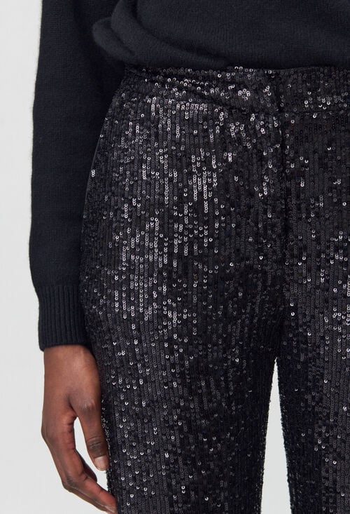 Claudie Pantalon Droit à Sequins Noir Pour Femme