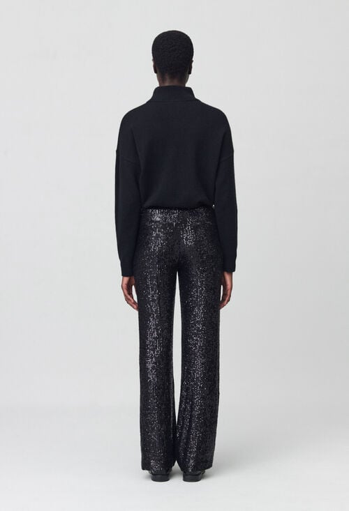 Claudie Pantalon Droit à Sequins Noir Pour Femme