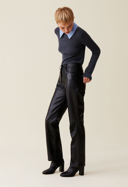 Claudie Pantalon Droit Cuir Pour Femme