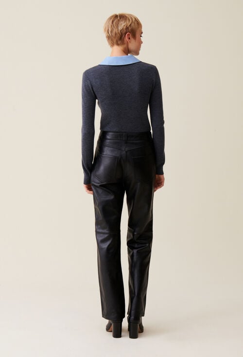 Claudie Pantalon Droit Cuir Pour Femme