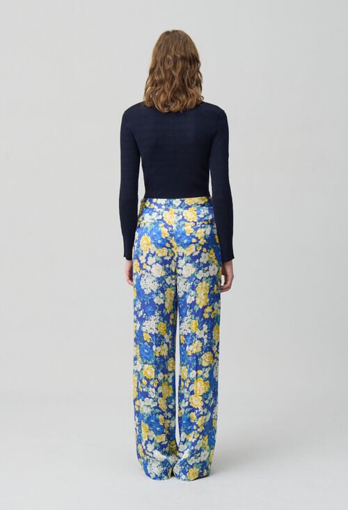 Claudie Pantalon Droit Large à Fleurs Pour Femme