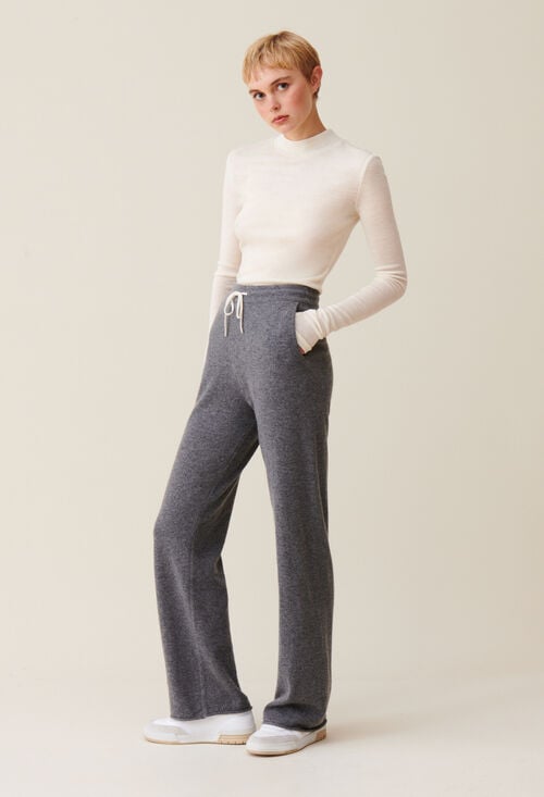 Claudie Pantalon Fluide Cachemire Gris Pour Femme