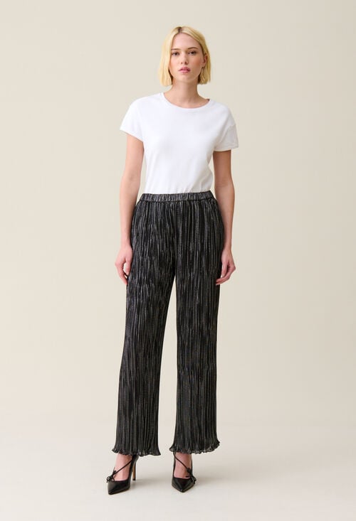 Claudie Pantalon Fluide Plissé Argenté Pour Femme