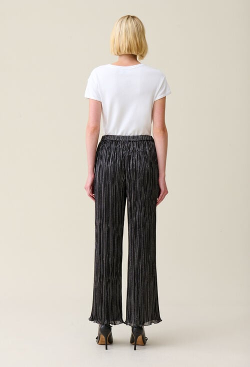 Claudie Pantalon Fluide Plissé Argenté Pour Femme