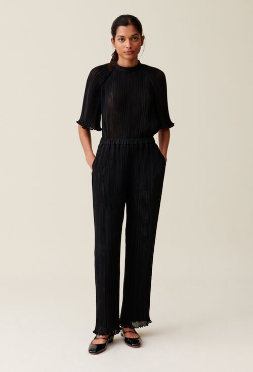Claudie Pantalon Fluide Plissé Volanté Pour Femme