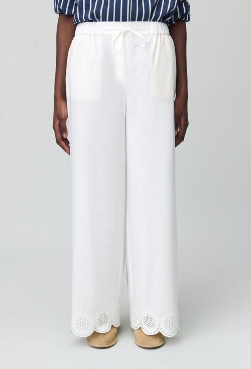 claudie Pantalon léger large brodé pour femme