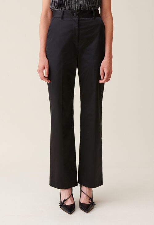 claudie Pantalon satiné slim droit noir pour femme