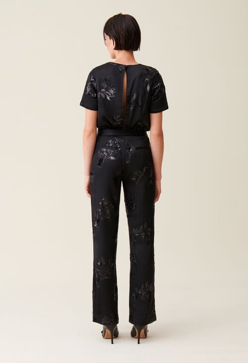 Claudie Pantalon Sequins Brodés Noir Pour Femme