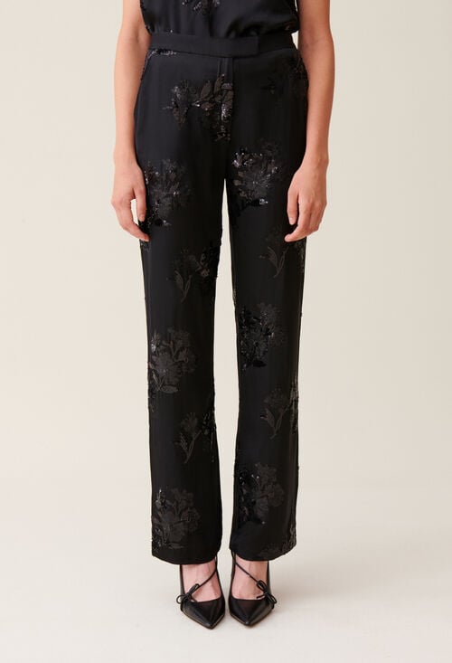 claudie Pantalon sequins brodés noir pour femme