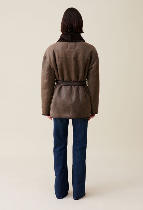 Claudie Peau Lainée Ceinturée Taupe Pour Femme