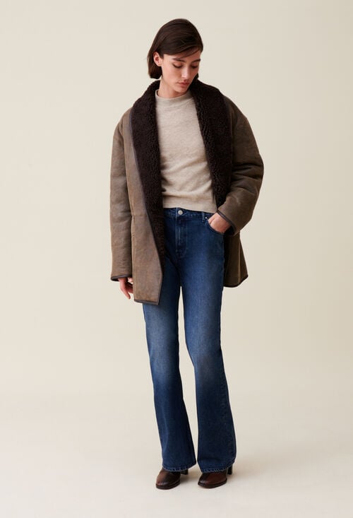 claudie Peau lainée ceinturée taupe pour femme