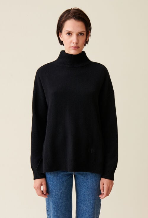 Claudie Pull Col Montant Cachemire Noir Pour Femme