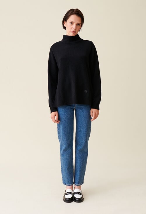 claudie Pull col montant cachemire noir pour femme