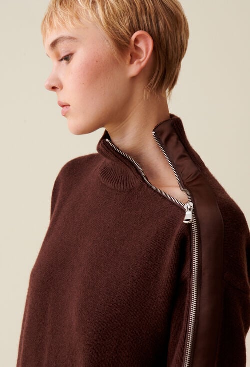 claudie Pull col montant zippé marron pour femme