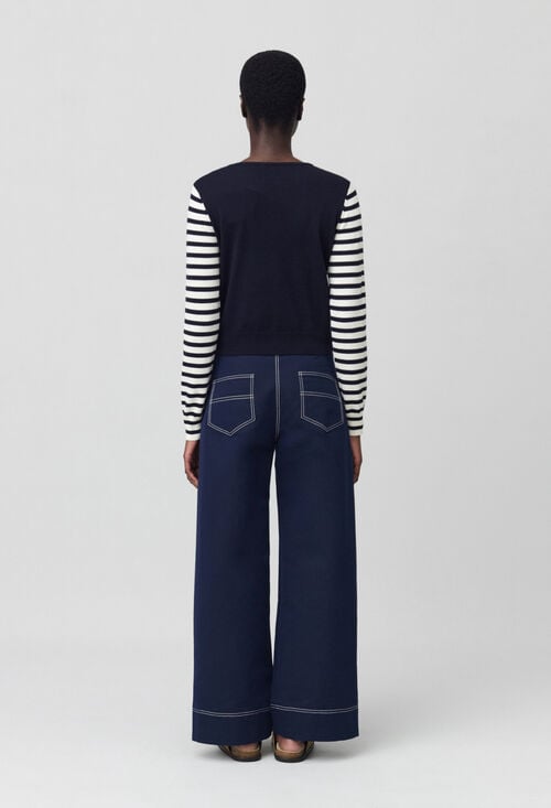 Claudie Pull Court Marinière Rabat Uni Pour Femme