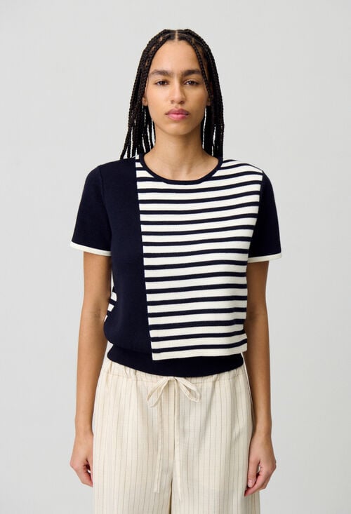 Claudie Pull Court Rabat Marinière Pour Femme