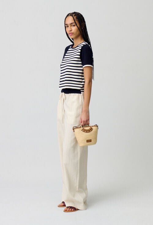 claudie Pull court rabat marinière pour femme