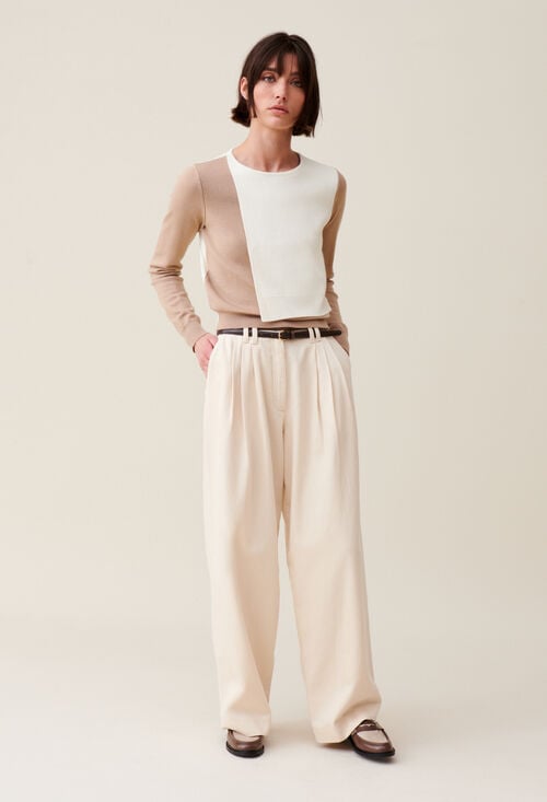 claudie Pull court rabat ton sur ton pour femme