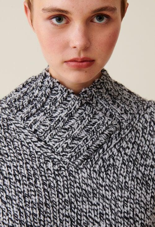 Claudie Pull Grosse Maille Col V Gris Pour Femme