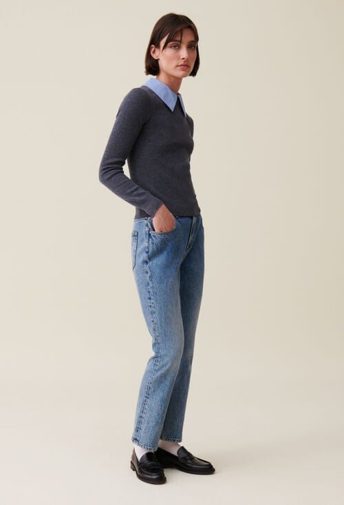 Claudie Pull Laine Col Chemise Amovible Pour Femme