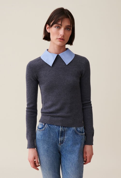 Claudie Pull Laine Col Chemise Amovible Pour Femme