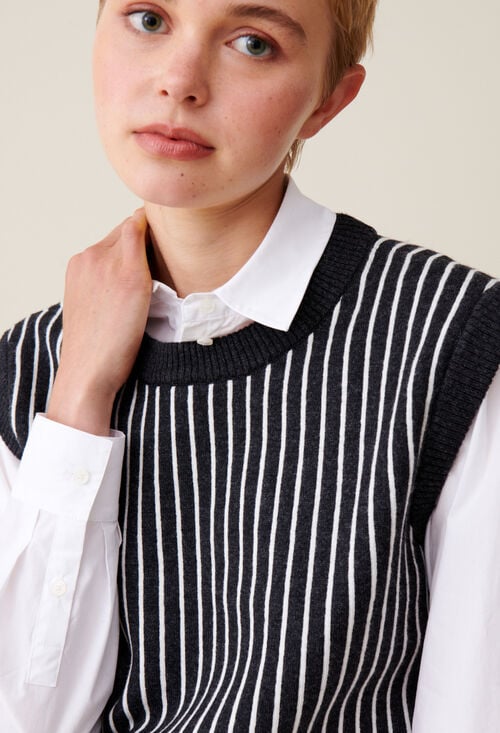 Claudie Pull Rayé Sans Manches Maille Pour Femme