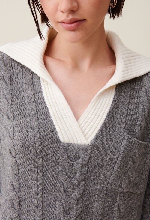 Claudie Pull Torsadé Col Polo Contrasté Pour Femme