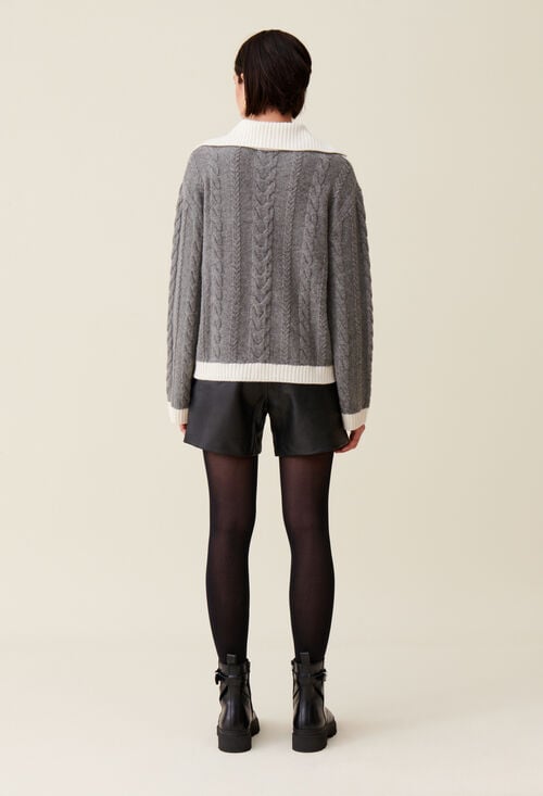 Claudie Pull Torsadé Col Polo Contrasté Pour Femme