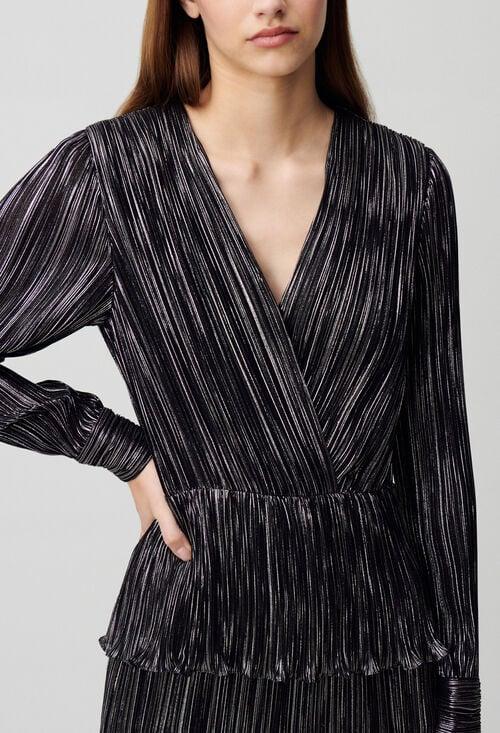 Claudie Robe Argentée Courte à Volants Pour Femme